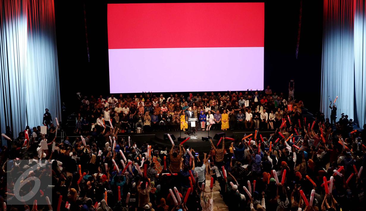 Suasana di Ballroom Djakarta Theater saat Agus menyampaian pidato politik Cagub DKI Agus Harimurti Yudhoyono, Jakarta, Minggu (30/10). (Liputan6.com/Gempur M Surya)