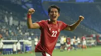 Selebrasi pemain Timnas Indonesia, Kadek Agung usai menjebol gawang Thailand dalam pertandingan babak kualifikasi Piala Dunia 2022 di Stadion Al Maktoum, Dubai, Uni Emirat Arab, Kamis (3/6/2021). (Foto: Dok. PSSI)