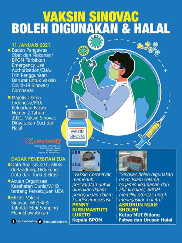 Infografis Vaksin Sinovac Boleh Digunakan dan Halal. (Liputan6.com/Trieyasni)