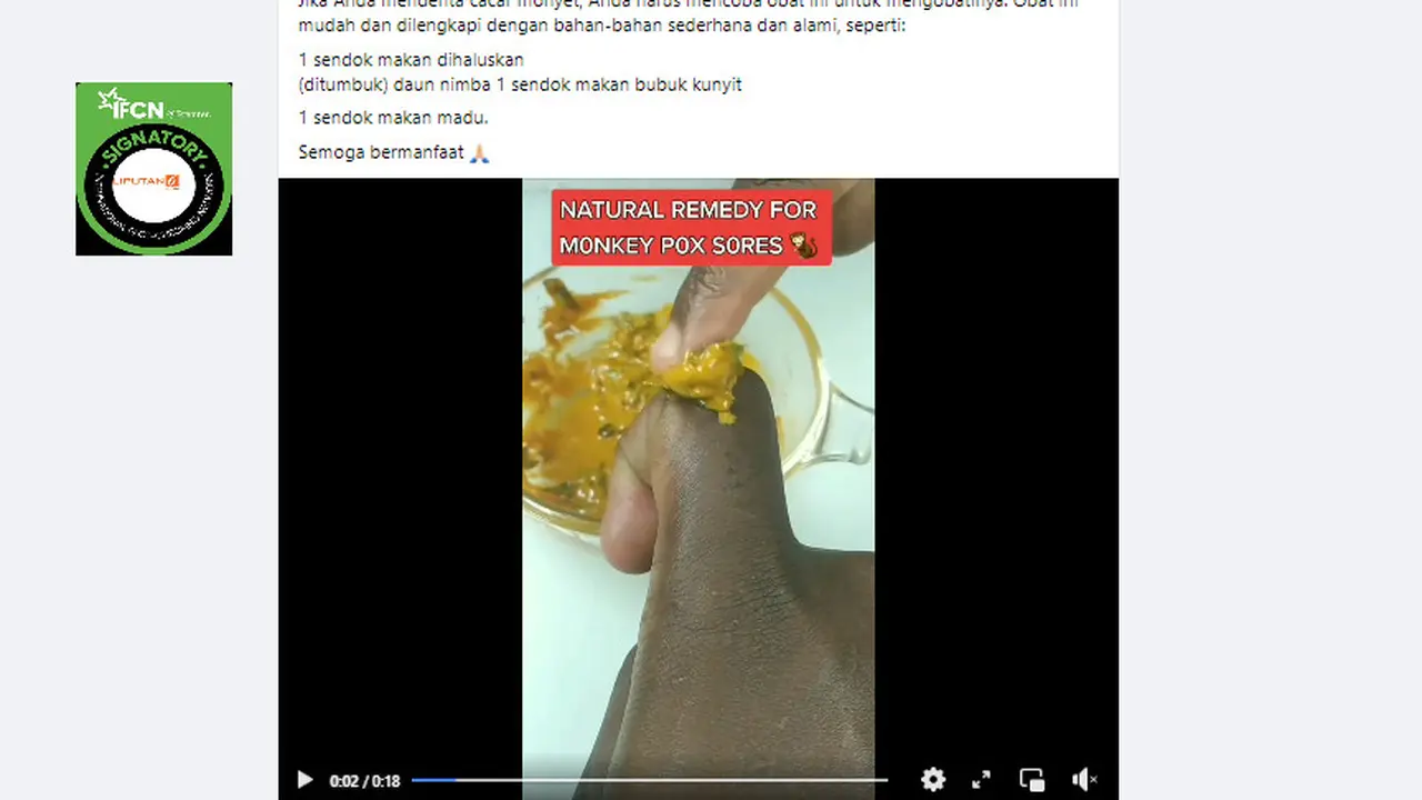 Tangkapan layar klaim ramuan pengobatan cacar monyet dengan kunyit dan madu
