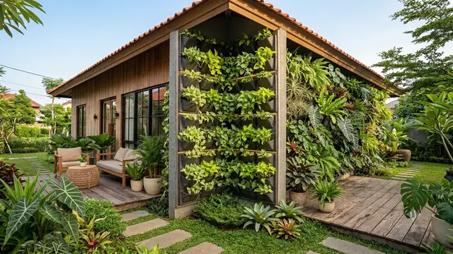 Kebun Sirih Gading Vertikal di Dinding Samping Rumah (AI Generated)