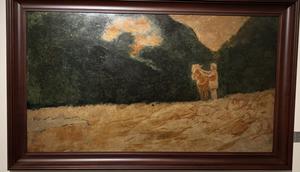 Lukisan Uncle Ho in Viet Bac Resistance Base yang terbuat dari pernis. Lukisan ini dianugerahi sebagai harta karun seni Vietnam. (Liputan6.com/Titis Widyatmoko)