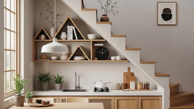 Dapur Bersisian dengan Railing Tangga