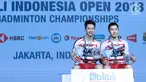 Ganda putra Indonesia, Kevin Sanjaya Sukomuljo/Marcus F Gideon usai mengalahkan Takuto Inoue/Yuki Kaneko (Jepang) di Final Indonesia Open 2018, Istora GBK, Jakarta, Minggu (8/7). Kevin/Marcus unggul 21-13, 21-16. (Liputan6.com/Helmi Fithriansyah)