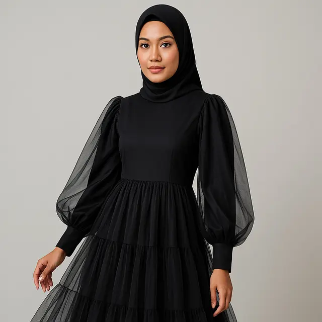 7 Model Gamis Hitam Lengan Balon yang Lagi Trend, Bikin Tampilan Elegan dan Berkelas