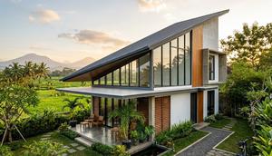 Model Rumah Minimalis dengan Atap Miring Minimalis Kekinian. Foto: Gemini