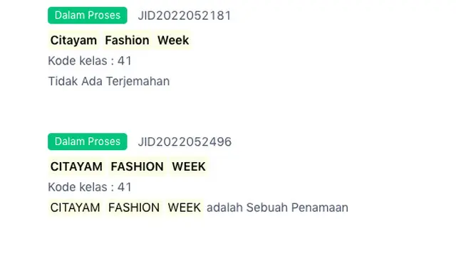 Perusahaan Milik Baim Wong dan Paula Verhoeven Daftarkan Citayam Fashion Week ke Pangkalan Data Kekayaan Intelektual. (situs Pangkalan Data Kekayaan Intelektual)