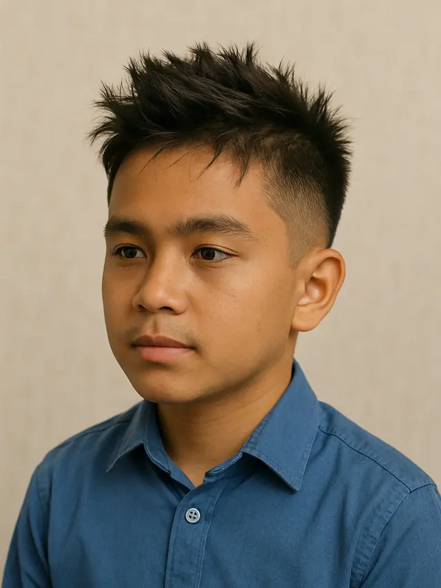 Model Rambut Tipis Anak Laki-laki Messy Spikes dengan Fade Ringan (Foto: Rizka Nur Laily via ChatGPT)
