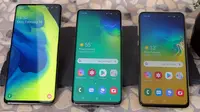 Deretan smartphone baru Samsung, yakni Galaxy S10, Galaxy S10 Plus, dan Galaxy s10e. Liputan6.com/ Andina Librianty