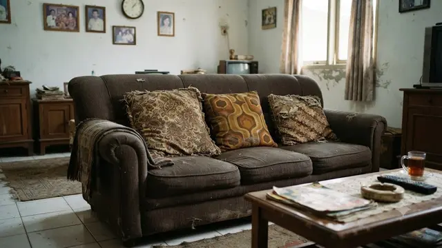 Bantal Sofa dengan Motif yang Sudah Ketinggalan Zaman (AI Generated)