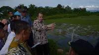 Menteri Desa, Pembangunan Daerah Tertinggal dan Transmigrasi Marwan Jafar meninjau pembangunan irigasi yang menggunakan dana desa dan berdialog dengan warga di Desa Tenrigangkae, Kecamatan Mandai, Kabupaten Maros, Sulawesi Selatan. (Istimewa)