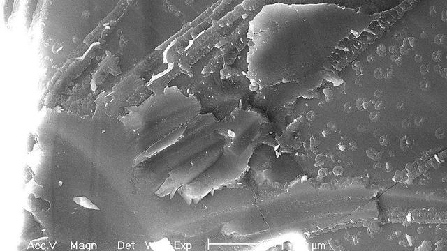 Pemindaian Scanning electron microscope (SEM)  terhadap Meteorit Nakhla yang jatuh di Mesir pada 28 Juni 1911