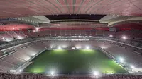 Gambar yang dirilis pada 20 November 2019 memperlihatkan Stadion Al Bayt yang menjadi venue Piala Dunia 2022 sedang dalam pembangunan di utara kota Al Khor. Piala Dunia 2022 Qatar rencananya akan dimulai pada 21 November hingga 18 Desember. (Qatar&rsquo;s Supreme Committee for Delivery and Legacy/AFP)