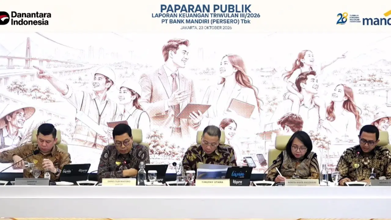 Konferensi Pers Laporan keuangan PT Bank Mandiri Tbk Kuartal III 2026, Jumat (23/10/2026). (Liputan6.com/Tira)
