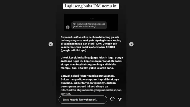 Fanny Ghassani Buka Suara Disebut Tak Kunjung Punya Anak Karena Efek Pelihara Kucing