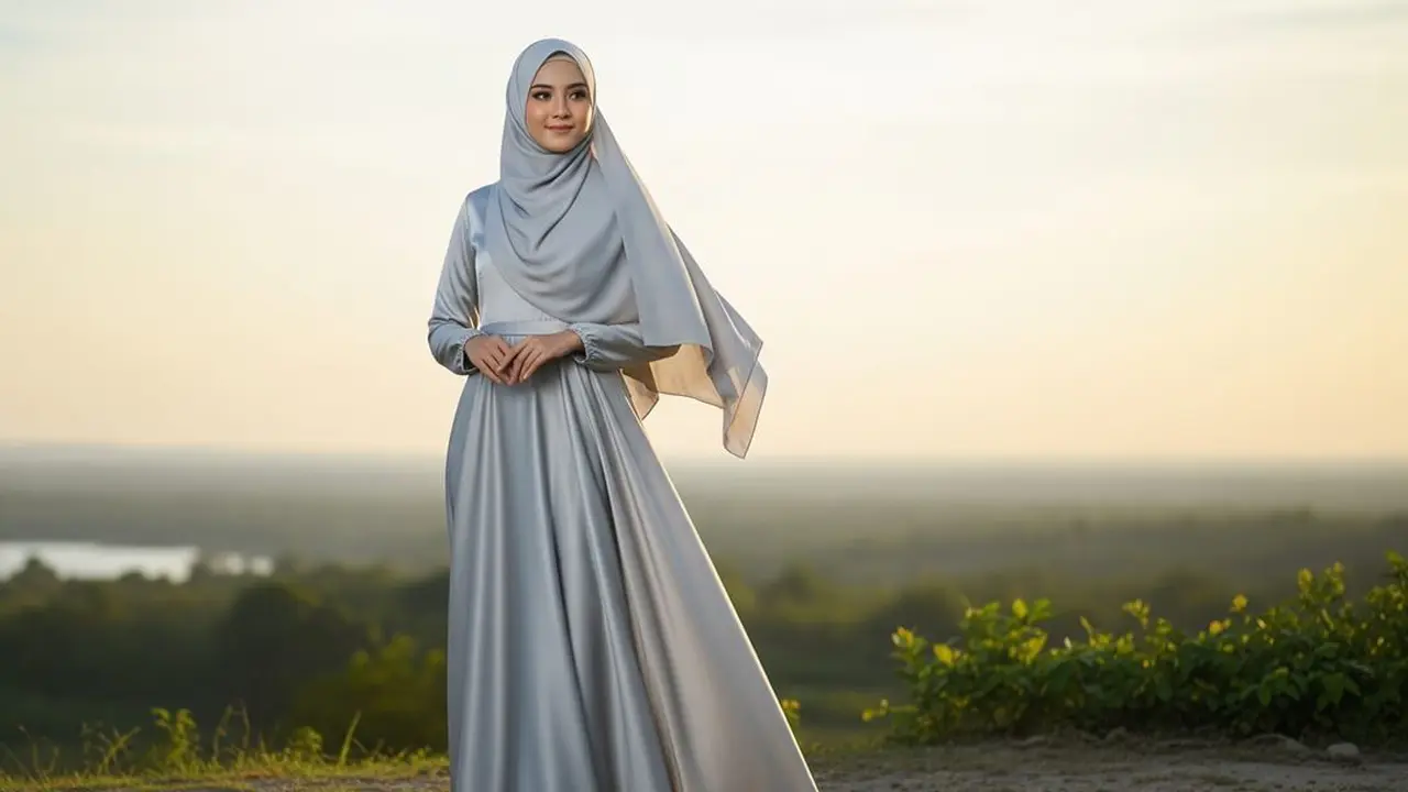 Gamis Bahan Satin Silk Jatuh dan Adem