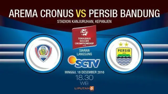 Arema Cronus akan menjamu Persib Bandung pada laga terakhir Torabika Soccer Championship 2016 di Stadion Kanjuruhan, Minggu (18/12/2016) malam WIB.