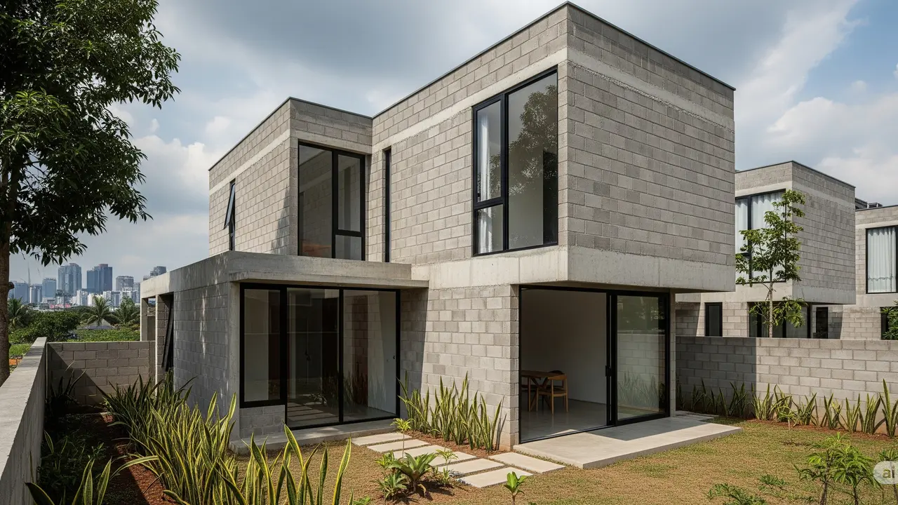 Rumah Batako Tanpa Plester vs Rumah Beton/Ilustrasi gambar AI