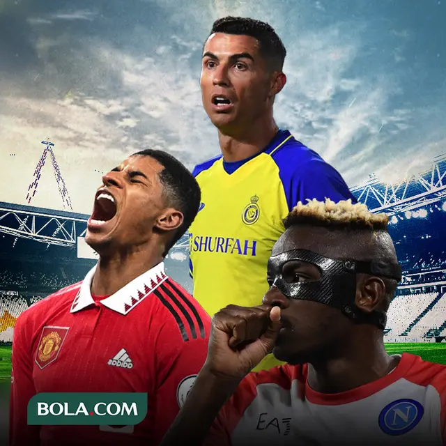 Ilustrasi - Cristiano Ronaldo, Victor Osimhen, Marcus Rashford