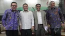 Kiri-kanan : Khatibul Umam Wiranu, Saleh Daulay, Sodik Mujahid dan Abdul Fikri Faqih saat menjadi narasumber pada diskusi permasalahan haji di Pressroom Kompleks Parlemen Senayan, Jakarta, Rabu (25/3/2015). (Liputan6.com/Andrian M Tunay)