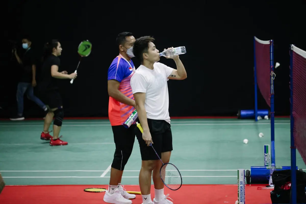 Apriyani Rahayu saat latihan di Indonesia Open 2021