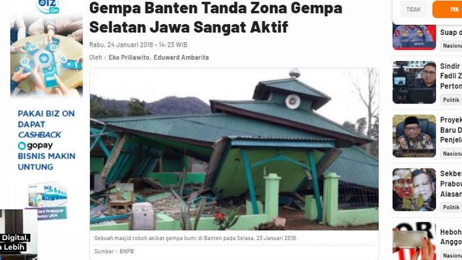 Cek Fakta Liputan6.com menelusuri klaim foto masjid roboh akibat gempa Banten 14 Januari 2022