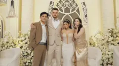 Ini adalah potret Ranty Maria dan Rayn hadiri pernikahan Sarah Keihl dan Kilian pada Januari 2024 lalu. Ranty dan Rayn didapuk sebagai bridesmaid dan groomsmen sehingga keduanya tampil selaras di momen ini. Ranty Maria cantik kenakan dress warna krem dengan rambut indahnya yang digerai, sementara Rayn Wijaya makin tampan dengan setelan jas warna cokelat. (Liputan6.com/IG/rantymaria)
