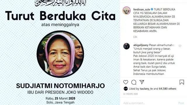 Duka Selebritis Tanah  Atas Meninggalnya Ibunda Presiden Jokowi