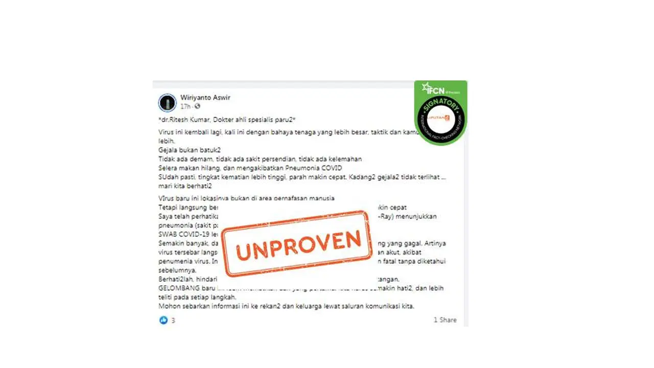 Cek Fakta virus covid-19 di India tidak terbaca tes PCR.