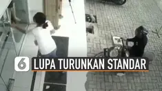 Sebelum turun dari motor kita harus memperhatikan lagi apa yang harus kita lakukan. Biar tidak jadi kejadian seperti ini.