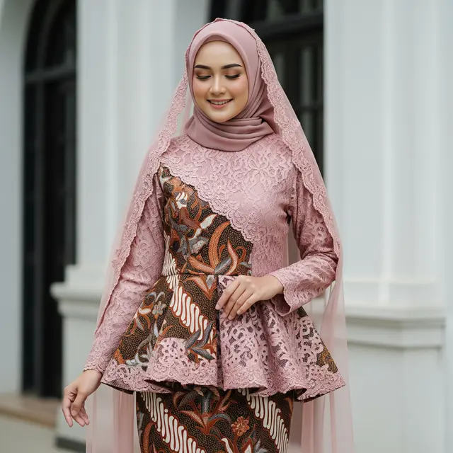 9 Gamis Batik Kombinasi Brokat Lengan Panjang Elegan, Tren Busana Muslimah 2025