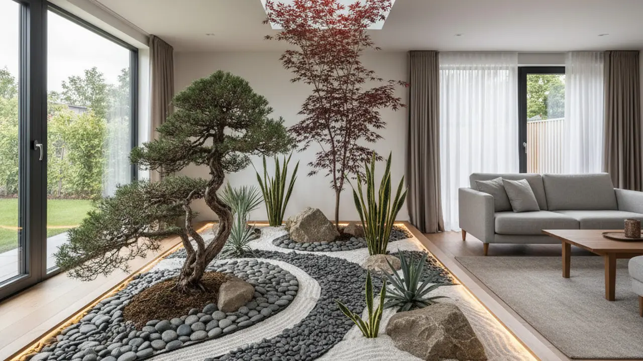 Rumah Kecil Modern dengan Taman Kering Indoor