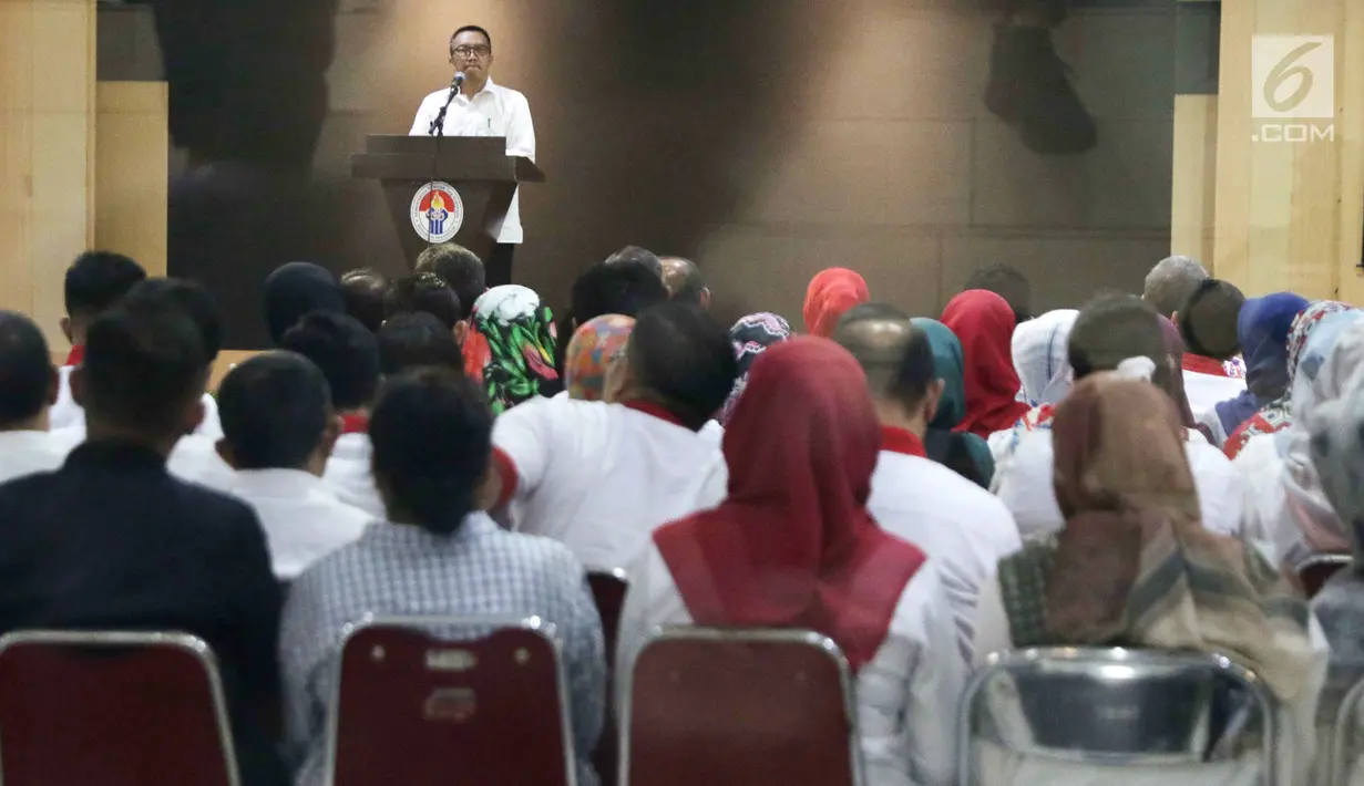 Menpora Imam Nahrawi memberi sambutan saat menghadiri acara perpisahan dengan pejabat Kemenpora di Jakarta, Kamis (19/9/2019). Sebelumnya KPK menetapkan Menpora Imam Nahrawi sebagai tersangka kasus dugaan suap dana hibah KONI. (Liputan6.com/Helmi Fithriansyah)