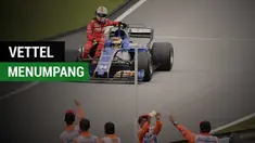 Berita video momen pebalap Ferrari, Sebastian Vettel, menumpang mobil mantan rekan pebalap Indonesia, Rio Haryanto, di tim Manor Racing, Pascal Wehrlein.