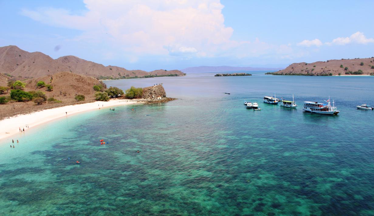 Pantai berpasir merah jambu hanya ada di beberapa negara di dunia, salah satunya Indonesia yang ada di kawasan Taman Nasional Pulau Komodo, Nusa Tenggara Timur. (Liputan6/ Ahmad Ibo).
