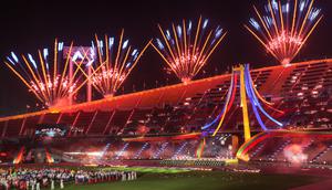 Closing ceremony SEA Games 2025 itu digelar di Stadion Nasional Rajamangala, Bangkok, pada Sabtu (20/12/2025) malam waktu setempat. (Bola.com/Bagaskara Lazuardi)