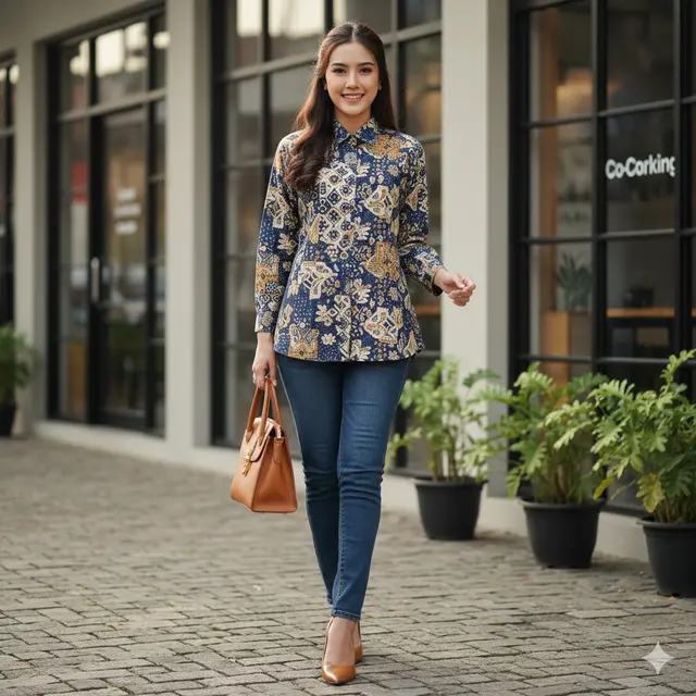 Model Batik Wanita Modern Lengan Panjang dan Berkerah