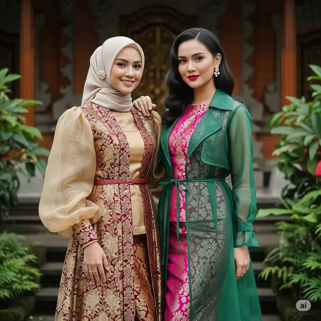 Inspirasi Brokat Timbul Kombinasi Organza Mewah. Foto: Gemini