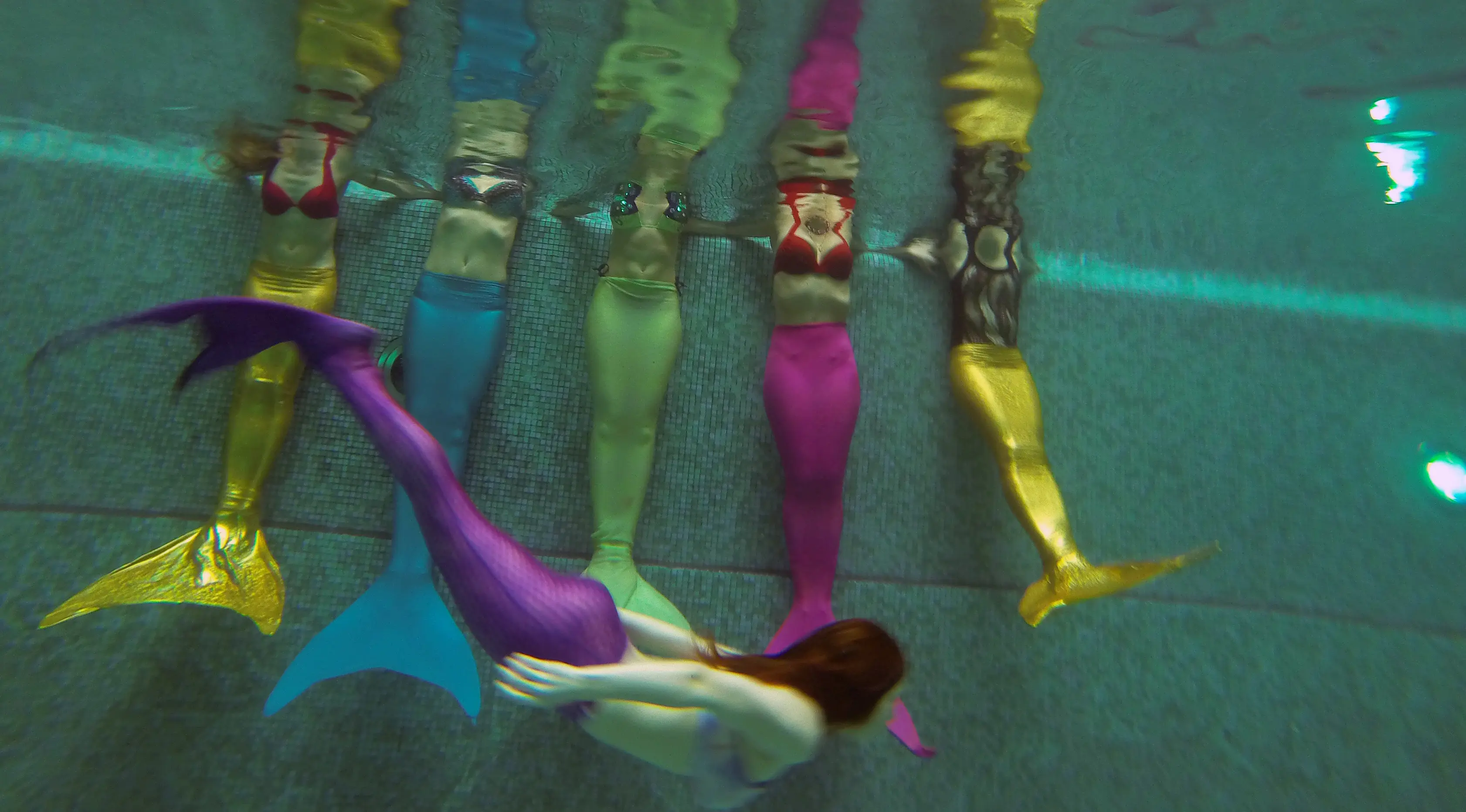 Seorang wanita berenang di dalam air dengan menggunakan pakaian ala putri duyung di Sekolah Pelatihan Putri Duyung, Moskow, Rusia, Kamis (16/3). (AFP PHOTO / Natalia Kolesnikova)