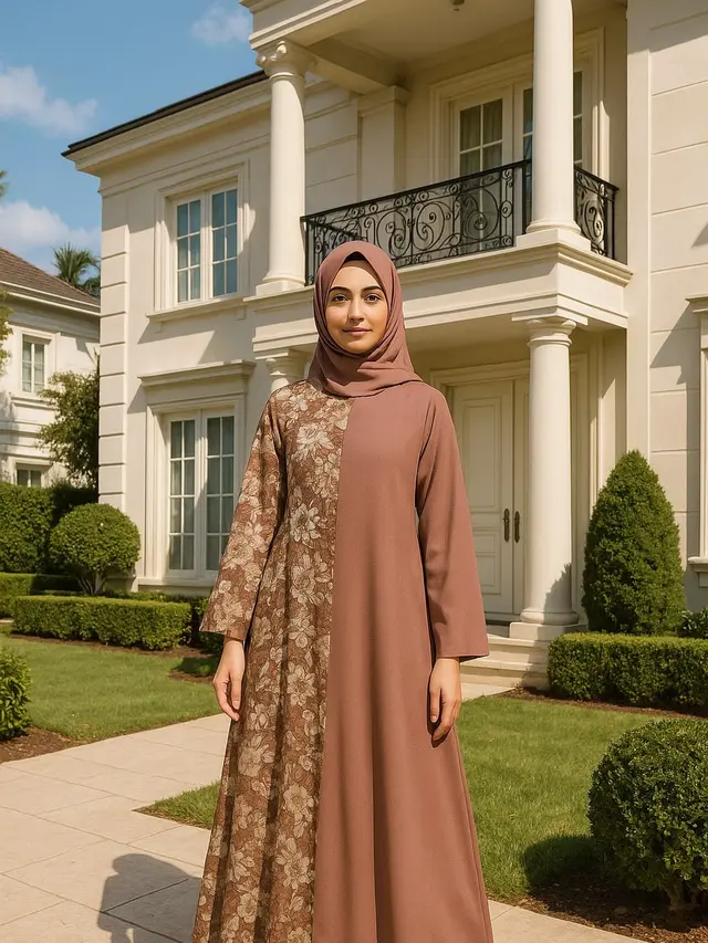 Model Gamis Kombinasi Motif dan Polos/AI