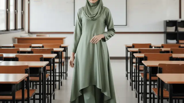 Gamis Satin Elegan untuk Ibu ke Pembagian Rapor Sekolah. Gemini