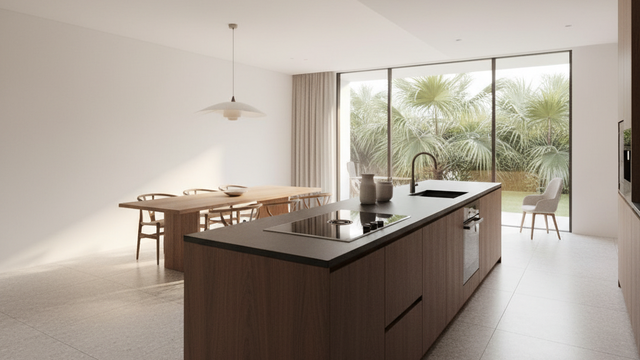 Mesa de estufa empotrada moderna en negro mate (Gemini AI)