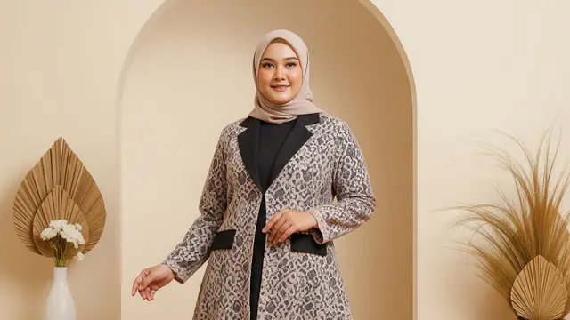 Model Gamis Blazer Brokat untuk Wanita Berhijab Gemuk