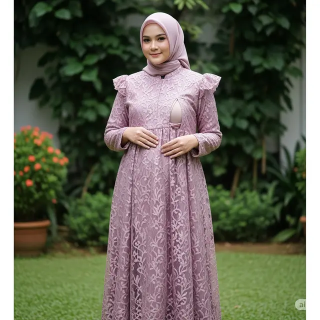 Model Brokat Gamis untuk Orang Gemuk. Foto: Gemini