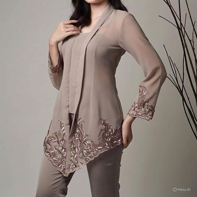 Kebaya Asimetris dengan Detail Bordir