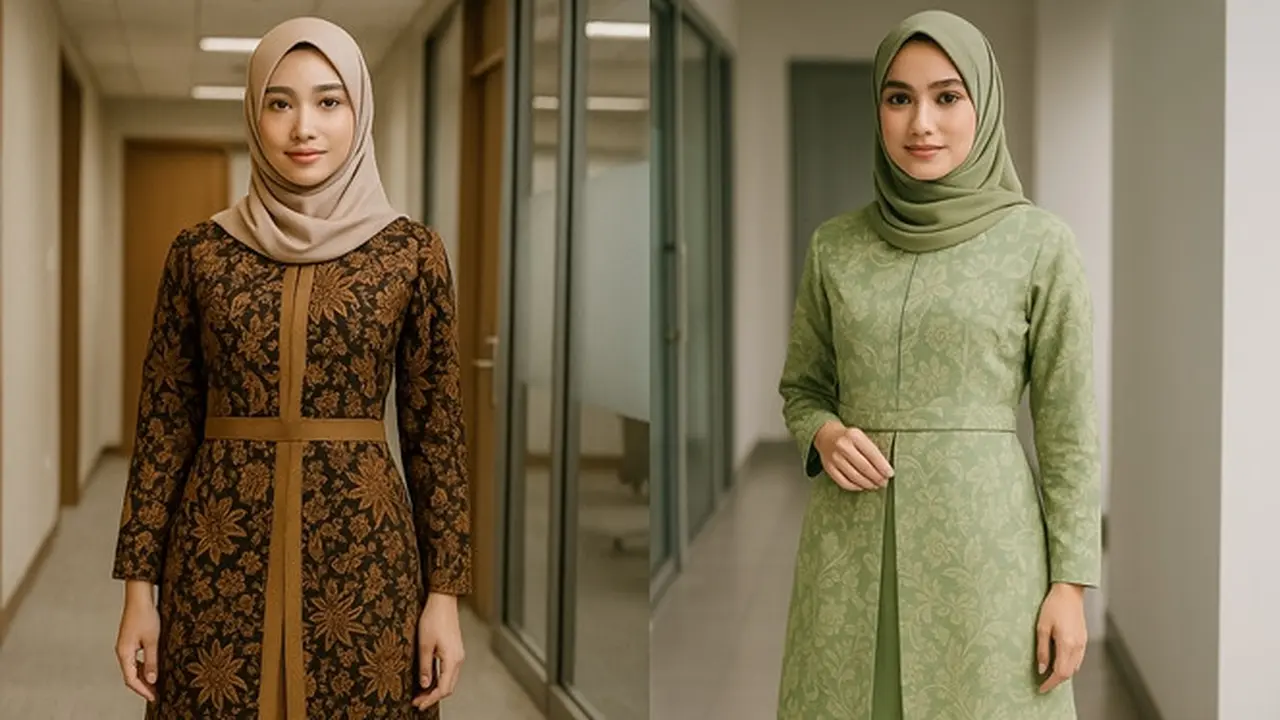 Model Gamis Batik Belah Tengah untuk ke Kantor Berjilbab 2025