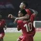 Striker Timnas Indonesia, Beto Goncalvez, merayakan gol yang dicetaknya ke gawang Taiwan pada laga Grup A Asian Games di Stadion Patriot, Jawa Barat, Minggu (12/8/2018). Indonesia menang 4-0 atas Taiwan. (Bola.com/Vitalis Yogi Trisna)