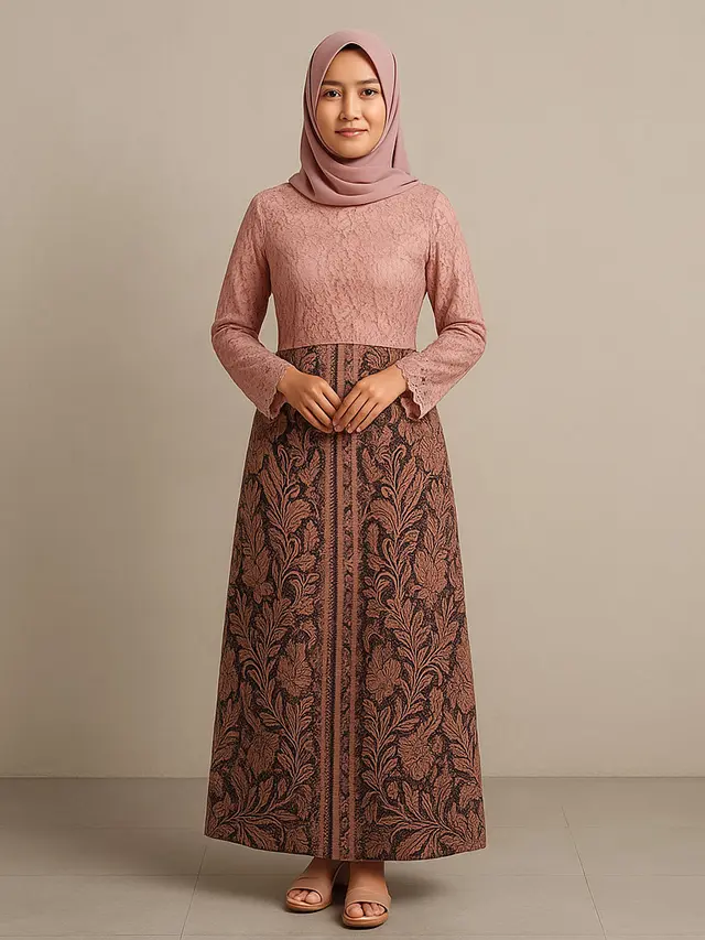 Model Gamis Brokat Warna Dusty Pink/ Ilustrasi gambar oleh AI