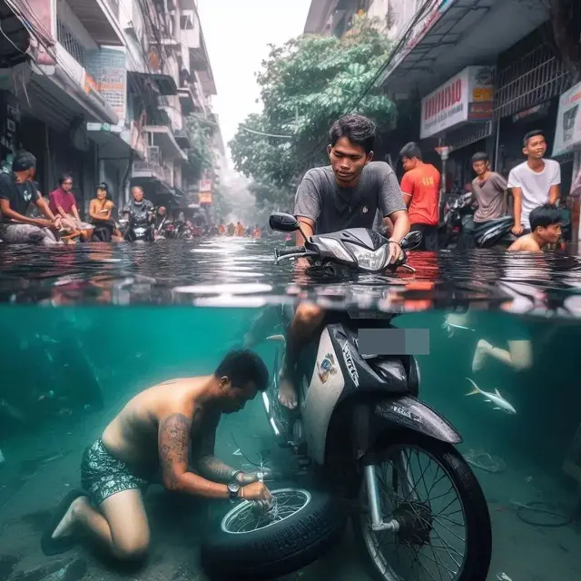 Kumpulan Potret Warga Jakarta Menghadapi Banjir dengan Santai pada 2030 Mendatang (Instagram @smashedbyusagi)