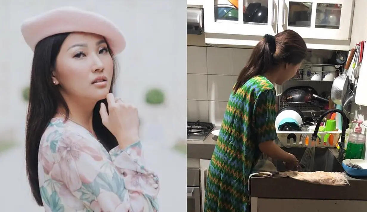 Setelah melakukan liburan di Eropa, Sarwendah pun kembali ke aktivitasnya sebagai ibu rumah tangga. Ia pun tampak sedang sibuk mencuci piring. (Foto: instagram.com/ruben_onsu)